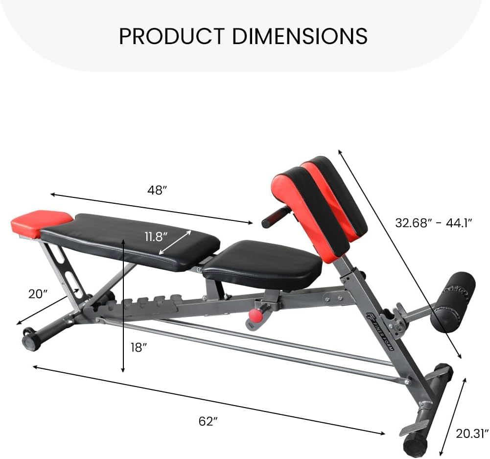 Multi-Functional FID Weight Bench for Versatile Full-Body Workouts – Hyper Back Extension, Roman Chair, Adjustable Ab Sit-Up Bench, Incline/Decline Bench, and Flat Bench