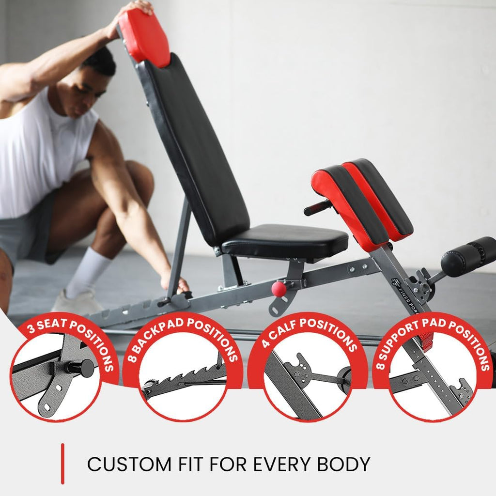 Multi-Functional FID Weight Bench for Versatile Full-Body Workouts – Hyper Back Extension, Roman Chair, Adjustable Ab Sit-Up Bench, Incline/Decline Bench, and Flat Bench