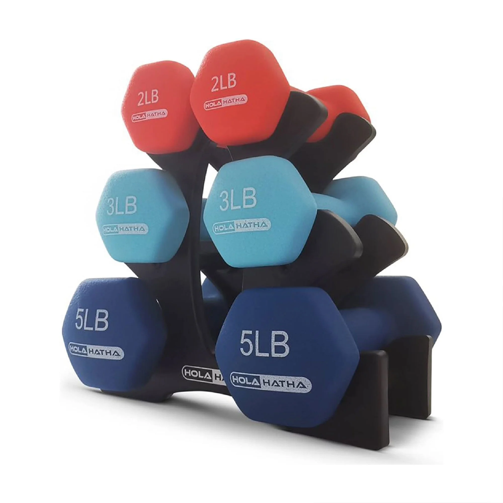 Neoprene Dumbbell Free Weight Set (2, 3, & 5 LB) with Rack - Red/Blue